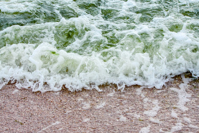 带着海藻的巨浪冲击着亚速海的海滩