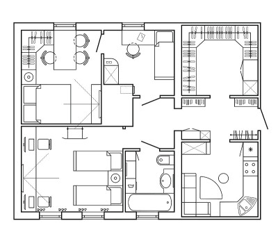 房屋的建筑平面图。公寓的布局和家具的图纸视图。