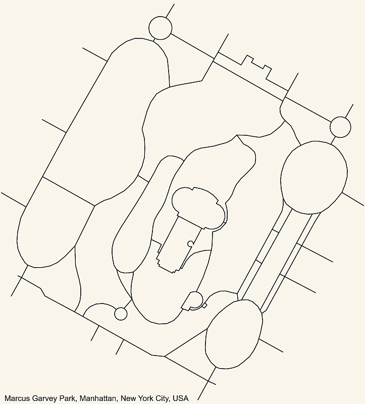 美国纽约市曼哈顿区马库斯加维公园附近的街道道路地图