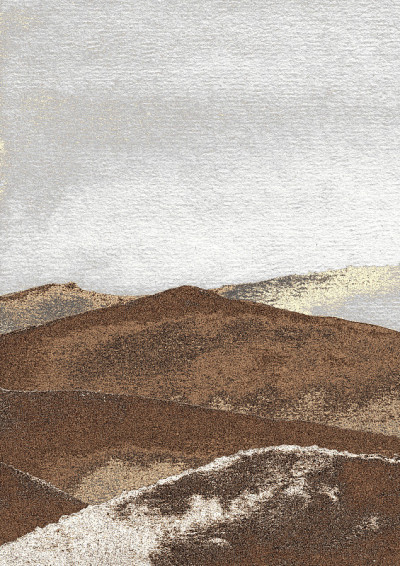 山水彩画。日出景观。金色的纹理。适合墙面印刷艺术和背景。