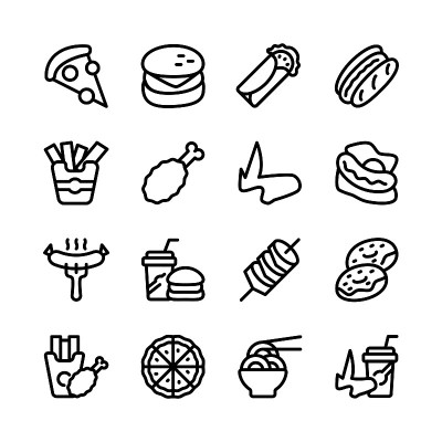 fast food icon set collection line art design edit