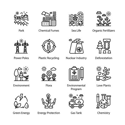 ECO和生物技术轮廓图标-描边，矢量