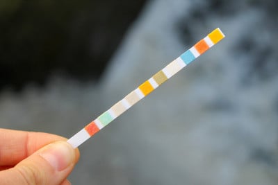 用手指(母手)夹住水质测量带。
