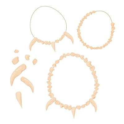 Stone age set of jewelry, amulet from bones, teeth