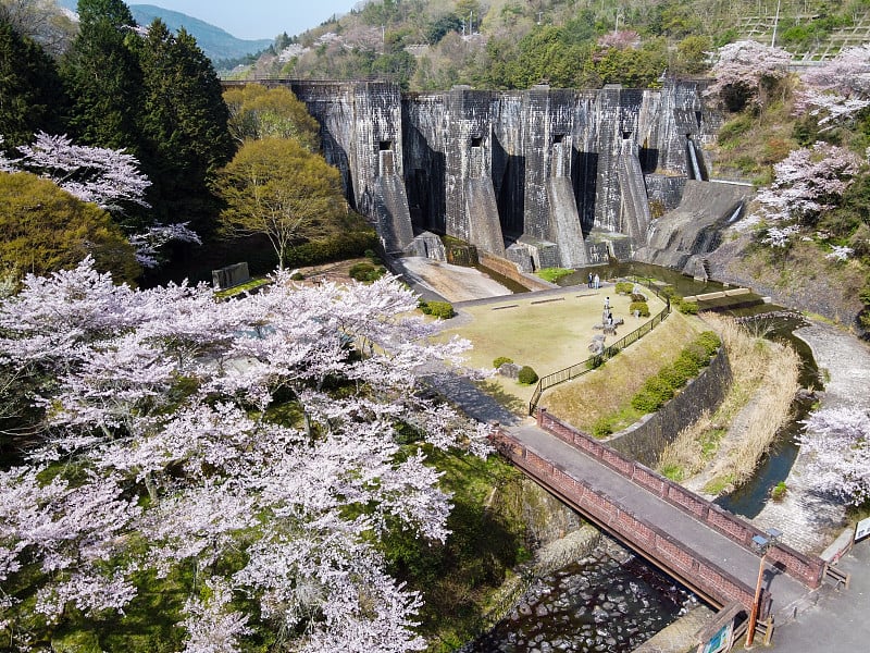 图为香川县加农寺市历史悠久的法能塘大坝