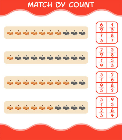 Match by count of cartoon loquat. Match and count 