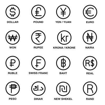 世界货币符号集矢量图标