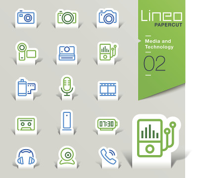 Lineo剪纸-媒体和技术轮廓图标