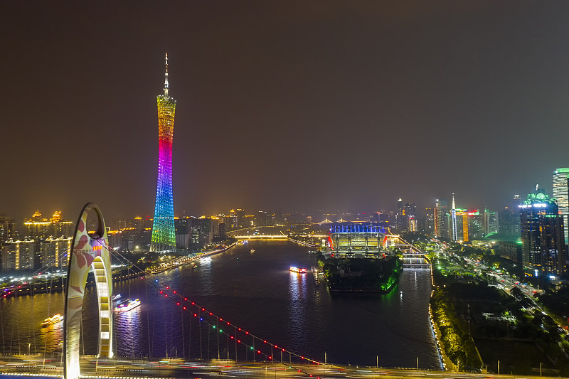 中国广东省广州市珠江梁堰夜景