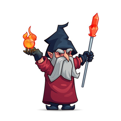 老巫师，魔法师或魔术师卡通人物