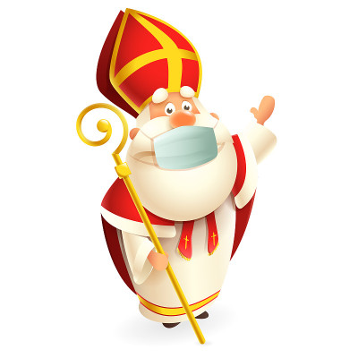 Saint Nicholas or Sinterklaas with anti virus mask