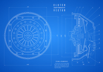 blueprint of clutch, project technical drawing on 