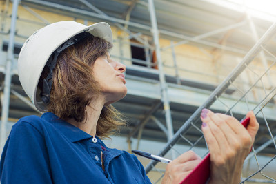 在建筑工地工作的女工程师。