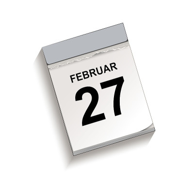 日历，撕下日历日期2月27日，撕下日历，矢量插图孤立在白色背景