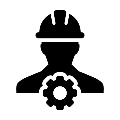 服务图标向量男性人工人阿凡达轮廓与齿轮齿轮的工程支持和与安全帽在字形象形符号