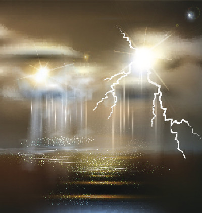 矢量海景与风暴，恶劣的天气，雷暴