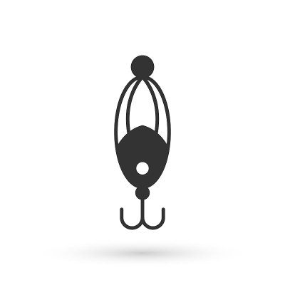 灰色鱼饵图标孤立在白色背景。渔具。向量