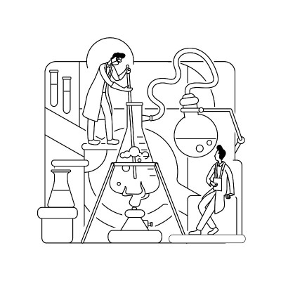 化学研究细线矢量图概念