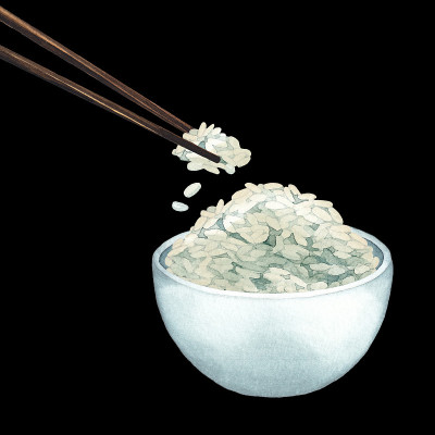 水彩碗白米配木棒