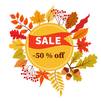 秋天出售50%折扣向量横幅树叶。