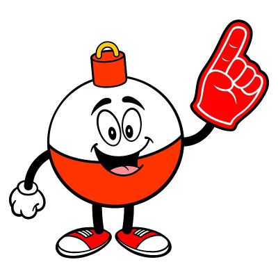 Fishing Bobber Mascot with a Foam Finger