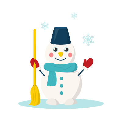 可爱的卡通雪人和扫帚