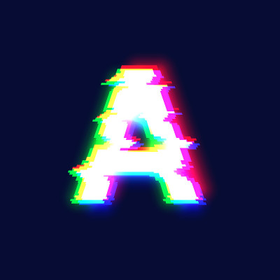 逼真的小故障字体字符'A'，矢量插图