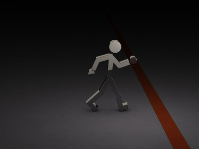 一个想要穿越边界的人物。抽象的概念。3 d演示。