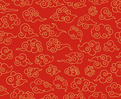 中国云模式。亚洲传统装饰。红色装饰旋涡天空云在日本风格矢量无缝织物纹理