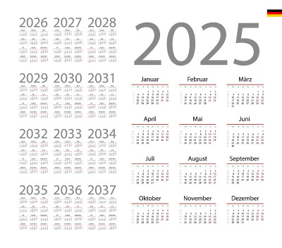 German Calendar for 2025. Week starts on Monday