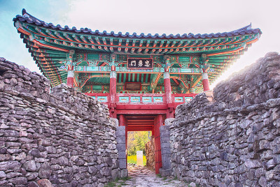 鸟瞰图，金城山要塞，丹阳，Jeonnam，韩国，亚洲
