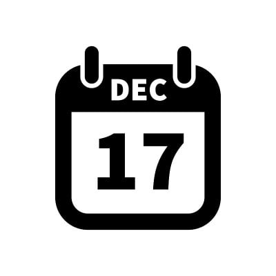 简单的黑色日历图标与17月12日孤立在白色