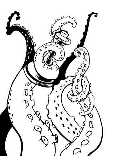 矢量素描卡通章鱼触手