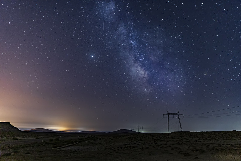 夜空中的银河和陨星