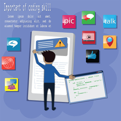 Coding skill concept, A man was using the coding f