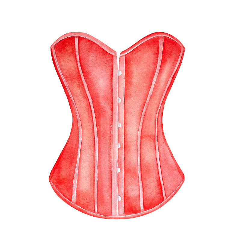 明亮的红色骨Bodyshaper紧身衣水彩插图。只有一个物体，正面，没有人。手绘水彩画，裁剪裁剪艺术