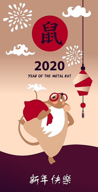 Chinese Happy new year 2020. Template card for Hap