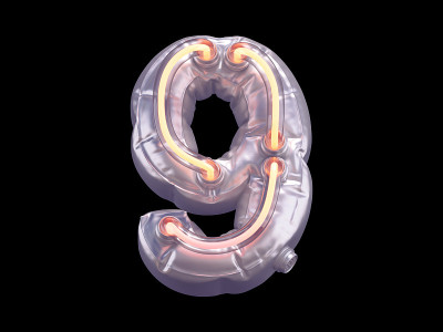 宇宙飞船霓虹灯字体。数字9。