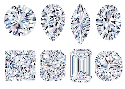 Set of sparkling water clear diamonds of various c