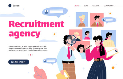 Recruitment agency website with HR managers flat c