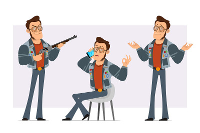Cartoon strong disco man character vector set