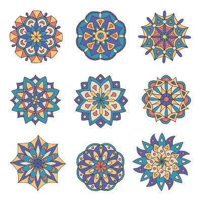 Set of abstract hand-drawn mandalas