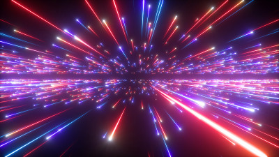 3d渲染，红蓝色烟花，抽象的宇宙背景，大爆炸，星系，陨星，天体，宇宙之美，光速，霓虹灯，宇宙，紫外线