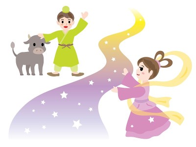 七夕之夜，织女星和牛郎星在银河相遇。