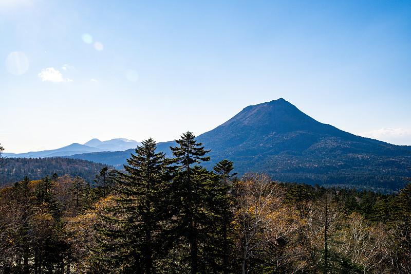 日本北海道钏路Akancho的Sogakudai观景台- Oakan-dake山和Meakan-da