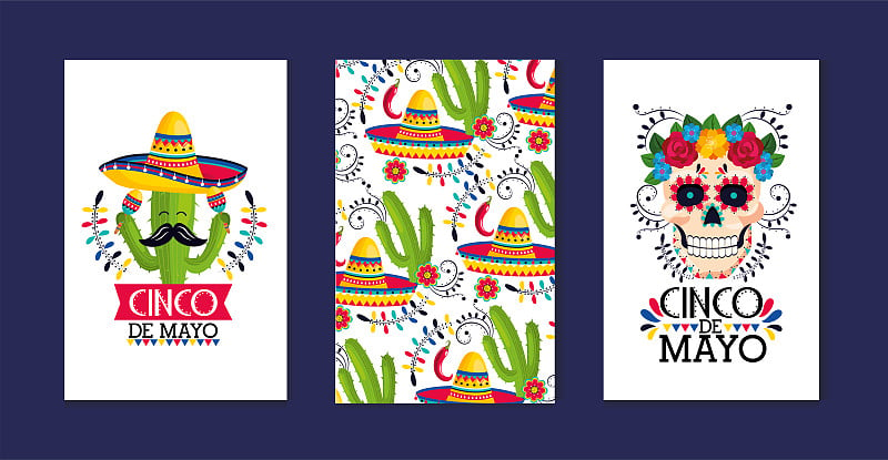 set cards decoration to traditional mexican event