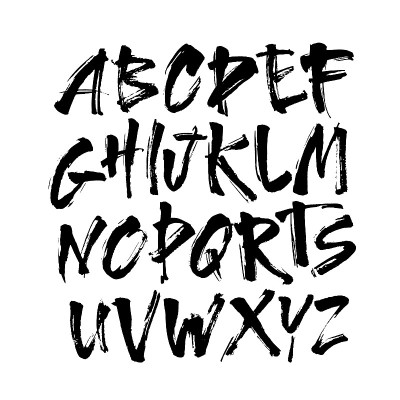矢量丙烯酸笔刷风格手绘字母字体。白色背景上的书法字母
