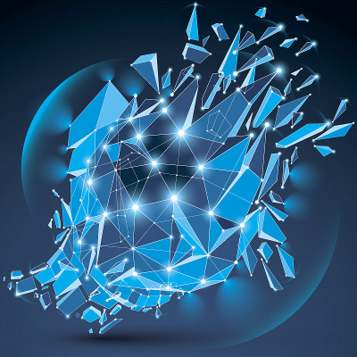 3d矢量清晰蓝色数字线框对象破碎成粒子