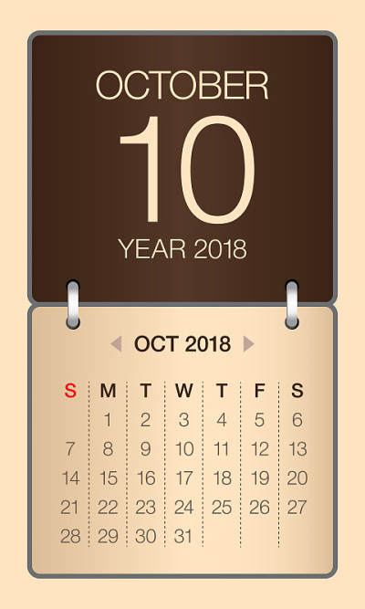 2018年10月日历矢量插图