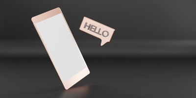 消息HELLO在卫星收件箱通信应用程序通过电话3D插图